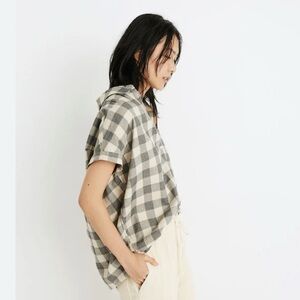 Madewell Central Shirt in Buffalo Short Sleeve Checkered Denim Color and Cream